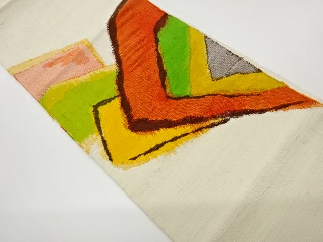 JAPANESE KIMONO / VINTAGE NAGOYA OBI / MAWATA TSUMUGI / WOVEN ABSTRACT PATTERN